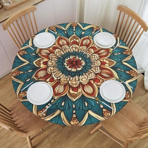 Bedbliss Runde Tischdecke mit Mandala-Druck, mit elastischem Rand, wiederverwendbar, für den Außenbereich, runde Tischdecke für Küche, Picknick, Patry, drinnen von Bedbliss