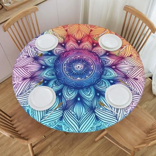 Bedbliss Runde Tischdecke mit Mandala-Druck, mit elastischem Rand, wiederverwendbar, für den Außenbereich, runde Tischdecke für Küche, Picknick, Patry, drinnen von Bedbliss