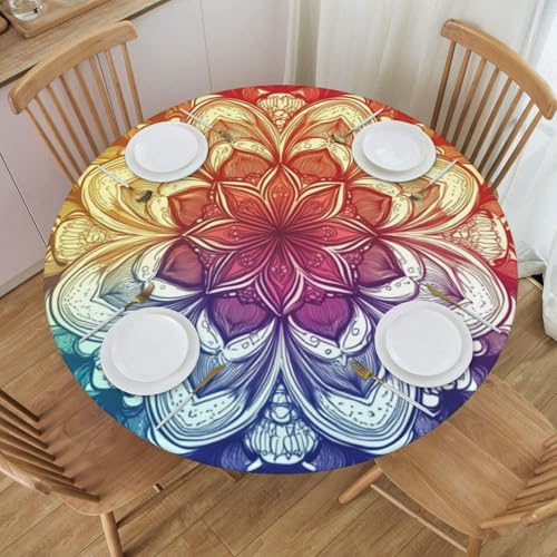 Bedbliss Runde Tischdecke mit Mandala-Druck, mit elastischem Rand, wiederverwendbar, für den Außenbereich, runde Tischdecke für Küche, Picknick, Patry, drinnen von Bedbliss
