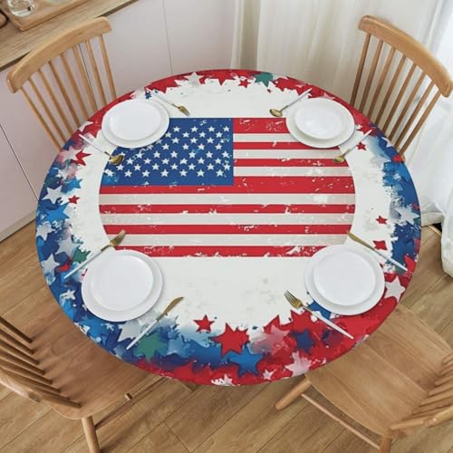 Bedbliss Runde Tischdecke mit amerikanischer Flagge und Sternen, mit elastischem Rand, wiederverwendbar, für den Außenbereich, runde Tischdecke für Küche, Picknick, Patry drinnen von Bedbliss