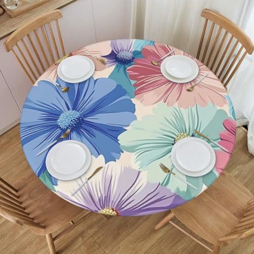 Bedbliss Runde Tischdecke mit buntem Blumendruck, mit elastischem Rand, wiederverwendbar, für den Außenbereich, runde Tischdecke für Küche, Picknick, Patry, drinnen von Bedbliss