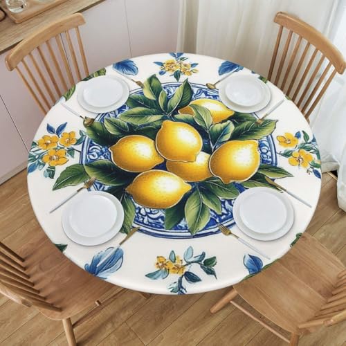 Bedbliss Runde Tischdecke mit gelbem Zitronenmuster und elastischem Rand, wiederverwendbar, für den Außenbereich, runde Tischdecke für Küche, Picknick, Patry und Innenbereich von Bedbliss