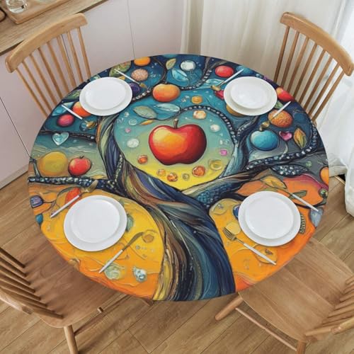 Bedbliss Runde Tischdecke mit leuchtendem Baumdruck und elastischem Rand, wiederverwendbar, für den Außenbereich, runde Tischdecke für Küche, Picknick, Patry drinnen von Bedbliss