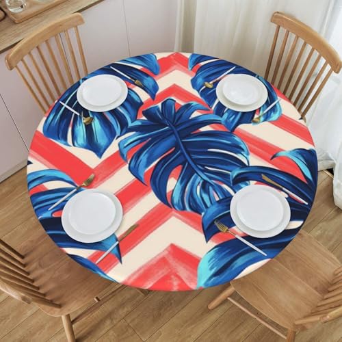 Bedbliss Runde Tischdecke mit tropischem Blätteraufdruck, mit elastischem Rand, wiederverwendbar, für den Außenbereich, runde Tischdecke für Küche, Picknick, Patry Indoor von Bedbliss