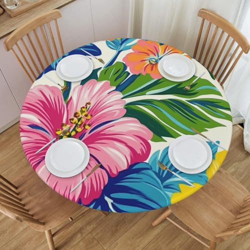 Bedbliss Runde Tischdecke mit tropischem Blumendruck und elastischem Rand, wiederverwendbar, für den Außenbereich, runde Tischdecke für Küche, Picknick, Patry Indoor von Bedbliss