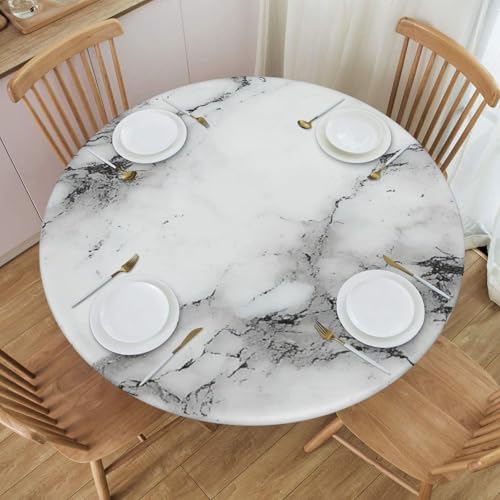 Bedbliss Weiße und graue Tischdecke mit Marmor-Druck, runde Tischdecke mit elastischem Rand, wiederverwendbar, für den Außenbereich, runde Tischdecke für Küche, Picknick, Patry Indoor Bedbliss Weiße und graue Tischdecke mit Marmor-Druck, runde Tischdecke mit elastischem Rand, wiederverwendbar, für den Außenbereich, runde Tischdecke für Küche, Picknick, Patry Indoor von Bedbliss