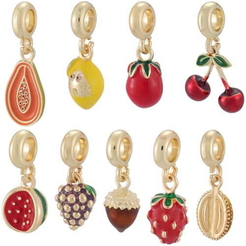 Beebeecraf 9 Stück 9 Stile Kleine Erdbeer Charms Obst Emaille Charms Echtes 18 Karat Vergoldetes Messing Zitronen Trauben Lebensmittel Baumelnde Anhänger Mit Großem Loch Zubehör Für Schmuck Armbänder von Beebeecraft