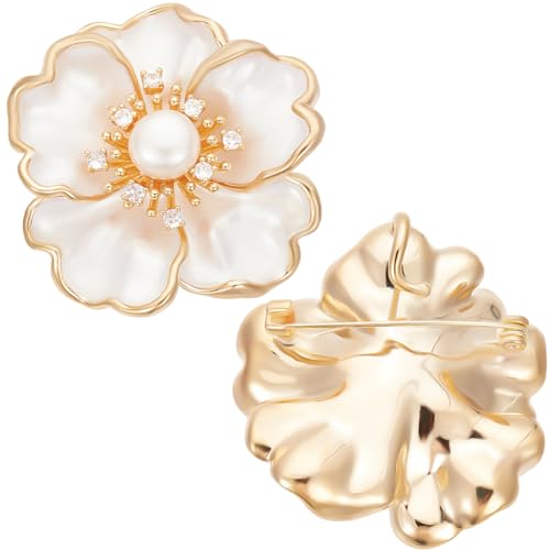 Beebeecraft 1 Box 1 Stück Blumenbroschen Mit Zirkonia Messing Rosa Pfingstrosen Blumenbrosche Mit Kunststoffperle als Geschenk Zum Jahrestag von Beebeecraft