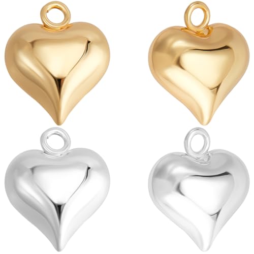 Beebeecraft 1 Box 10 Herzanhängern 18 Karat Gold Und 925 Sterlingsilber Plattiert 3D Herzanhänger als Anhänger Für Muttertag Schmuckherstellung von Beebeecraft