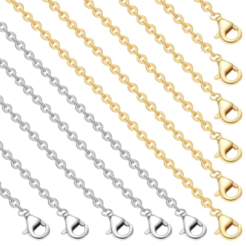 Beebeecraft 1 Box 10 Stück 23.6 Zoll (60 cm) Halskettenkette 304 Edelstahl Kabelkette Mit Karabinerverschlüssen Zur Schmuckherstellung (Gold Silber) von Beebeecraft