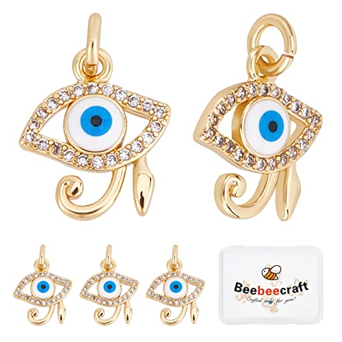 Beebeecraft 1 Box 10 Stück Auge des Horus Charms 18 Karat Vergoldetes Messing Emaille Ägyptisches Anhänger Charms Mit Zirkonia Und Biegeringen Für Halskette DIY Schmuckherstellung Beebeecraft 1 Box 10 Stück Auge des Horus Charms 18 Karat Vergoldetes Messing Emaille Ägyptisches Anhänger Charms Mit Zirkonia Und Biegeringen Für Halskette DIY Schmuckherstellung von Beebeecraft