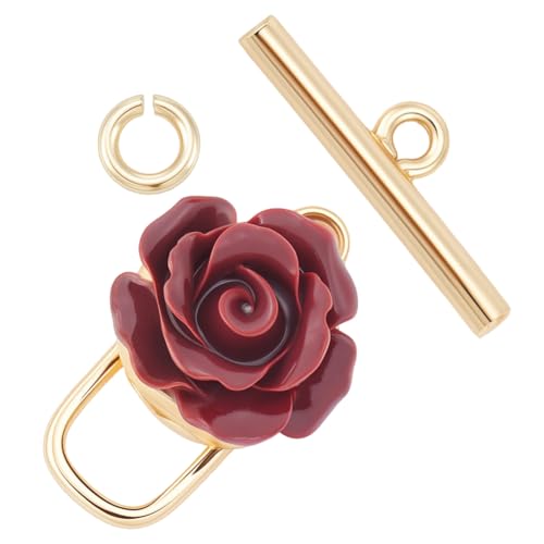Beebeecraft 1 Box 10 Stück Blumen Knebelverschlüsse 18 Karat Vergoldet Rote Rose T Bar OT Verschlüsse Für Die Schmuckherstellung Halsketten Armbänder DIY Bastelarbeiten von Beebeecraft