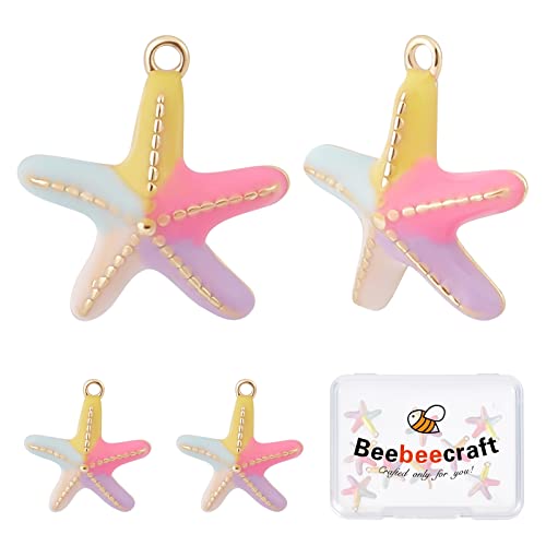 Beebeecraft 1 Box 10 Stück Emaille Seestern Charms 18 Karat Vergoldet Bunte Strand Charm Anhänger, 14x13.5x3.5 mm Für Sommer Hawaii Armband Halskette Choker von Beebeecraft
