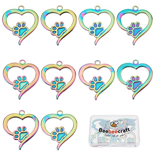 Beebeecraft 1 Box 10 Stück Hundepfoten-Anhänger, Edelstahl, Regenbogenfarbenes Herz Mit Hunde-Fußabdruck-Anhängern Für DIY-Schmuckherstellung, Halskette, Armband, Schlüsselanhänger Beebeecraft 1 Box 10 Stück Hundepfoten-Anhänger, Edelstahl, Regenbogenfarbenes Herz Mit Hunde-Fußabdruck-Anhängern Für DIY-Schmuckherstellung, Halskette, Armband, Schlüsselanhänger von Beebeecraft