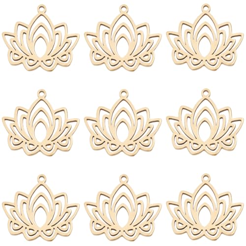 Beebeecraft 1 Box 10 Stück Lotusblüten Charms 18 Karat Vergoldetes Messing Blumen Yoga Perlen Charms Bastelzubehör Für DIY Halsketten Armbänder Ohrringe von Beebeecraft