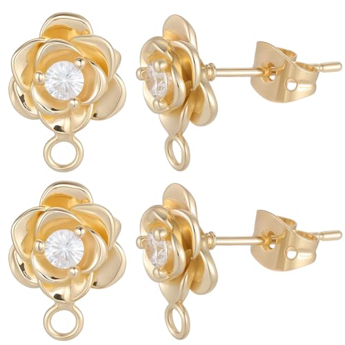 Beebeecraft 1 Box 10 Stück Ohrstecker Mit Zirkonia Blumen Ohrstecker Mit Schlaufe Messing Rose Blumenmuster Goldene Ohrstecker Für Die Schmuckherstellung DIY Handgefertigte Bastelbedarfsartikel Beebeecraft 1 Box 10 Stück Ohrstecker Mit Zirkonia Blumen Ohrstecker Mit Schlaufe Messing Rose Blumenmuster Goldene Ohrstecker Für Die Schmuckherstellung DIY Handgefertigte Bastelbedarfsartikel von Beebeecraft