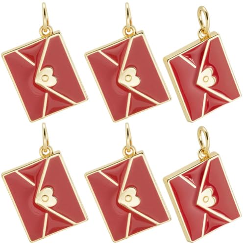 Beebeecraft 1 Box 10 Stück Roter Emaille Umschlag Anhänger 18 Karat Vergoldetes Messing Süße Liebesbrief Herz Anhänger Für DIY Schmuck Armband Halskette Ohrringe Bastelzubehör von Beebeecraft