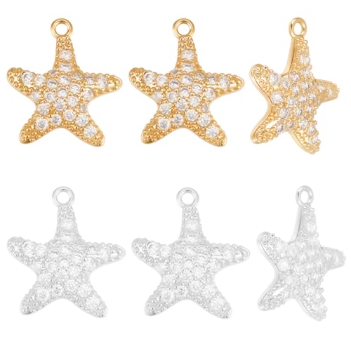 Beebeecraft 1 Box 10 Stück Seestern Anhänger Mit Zirkonia 18 Karat Vergoldetes Messing Seesterne Ozean Tier Strand Sommer Hawaii Anhänger Zur Schmuckherstellung (Gold Silber) von Beebeecraft