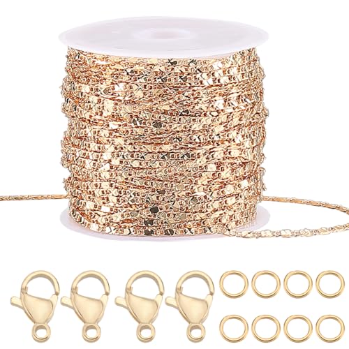 Beebeecraft 1 Box 10 m Gliederketten, 18 Karat vergoldet, ovale klobige Glieder-Halskette mit 20 Karabinerverschlüssen, 50 Stück Biegeringe für Schmuckkettenherstellung Beebeecraft 1 Box 10 m Gliederketten, 18 Karat vergoldet, ovale klobige Glieder-Halskette mit 20 Karabinerverschlüssen, 50 Stück Biegeringe für Schmuckkettenherstellung von Beebeecraft