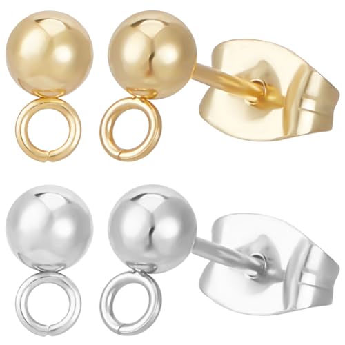 Beebeecraft 1 Box 100 Stück 2 Farben Kugelpfosten Ohrringzubehör 24K Vergoldeter Edelstahl Globosity Runde Ohrstecker Mit Schlaufe Ohrmuttern Für Die Herstellung von Schmuckohrringen Beebeecraft 1 Box 100 Stück 2 Farben Kugelpfosten Ohrringzubehör 24K Vergoldeter Edelstahl Globosity Runde Ohrstecker Mit Schlaufe Ohrmuttern Für Die Herstellung von Schmuckohrringen von Beebeecraft