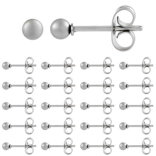 Beebeecraft 1 Box 100 Teiliges Kugel Ohrstecker Set 304 kleine Runde Ohrringe Aus Edelstahl Silberfarben Für Damen Und Herren (3mm) von Beebeecraft