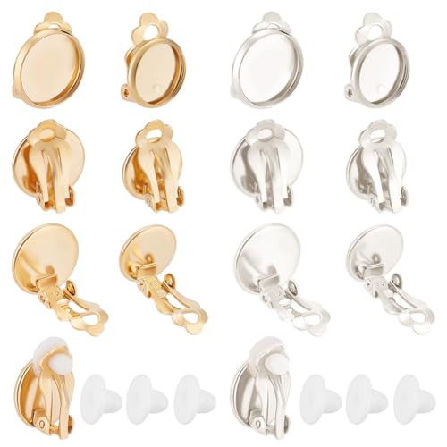 Beebeecraft 1 Box 12 Stück Clip-On-Ohrringzubehör Aus 24K Vergoldetem Messing Und Sterlingsilber 2 Stile Flache Runde Tablett-Ohrringkomponenten Nicht Durchdringendes Ohrringzubehör Für Die DIY Beebeecraft 1 Box 12 Stück Clip-On-Ohrringzubehör Aus 24K Vergoldetem Messing Und Sterlingsilber 2 Stile Flache Runde Tablett-Ohrringkomponenten Nicht Durchdringendes Ohrringzubehör Für Die DIY von Beebeecraft