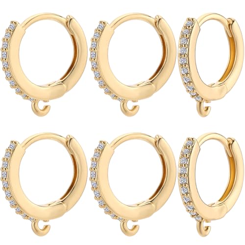 Beebeecraft 1 Box 12 Stück Runde Brisur Haken 18 Karat Vergoldet Zirkonia Huggie Creolen Ohrringe Französische Ohrhaken Creolen Mit Schlaufe Für Die DIY Schmuckherstellung von Beebeecraft