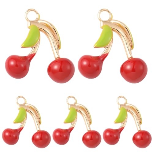 Beebeecraft 1 Box 14 Stück Emaille Kirsch Anhänger Echtes 18 Karat Vergoldetes Messing Metall Obst Beeren Süße Lebensmittel Baumelnde Anhänger Mit Schlaufe Für Die Schmuckherstellung Ohrringe von Beebeecraft