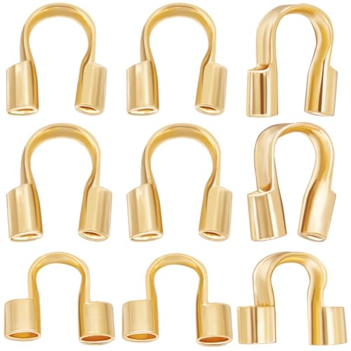 Beebeecraft 1 Box 150 Stück Schmuckdraht Guardians in 3 Größen, 18 Karat vergoldet, U-förmige Drahtschutzschlaufen, Fadenschutz für Schmuckherstellung, Armband, Halsketten (Loch: 0,6 ~ 1,5 mm) von Beebeecraft