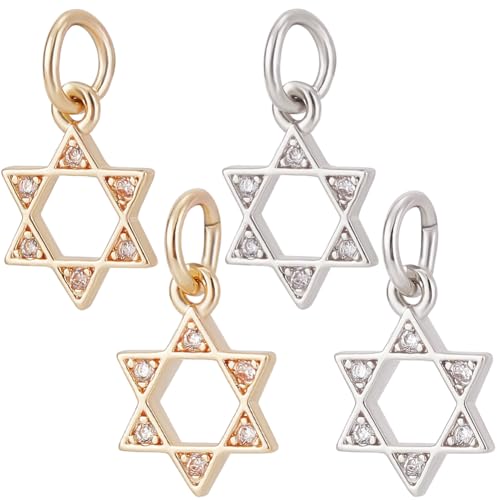 Beebeecraft 1 Box 16 Stück Davidstern Anhänger Stern Anhänger Großpackung 14 Karat Vergoldetes Und Platiniertes Messing Zirkonia Anhänger Hexagramm Anhänger Verbindungsstücke Für Die 12.5x9mm von Beebeecraft