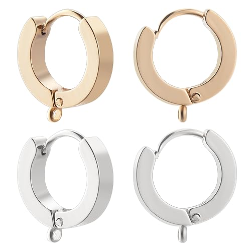 Beebeecraft 1 Box 16 Stück Runde Brisur-Haken 24K vergoldet und Sterling Silber 201 Edelstahl-Huggie-Creolen Brisur-Ohrringe Mit 316 Edelstahl Pin Für Die Schmuckherstellung DIY-Handwerk von Beebeecraft