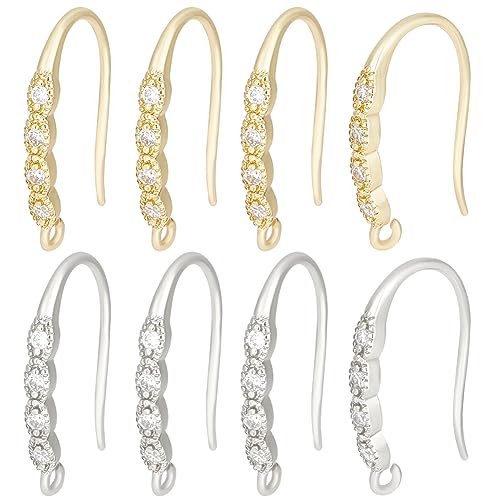 Beebeecraft 1 Box 16 Stück Strass Ohrhaken 18 Karat Vergoldet Zirkonia CZ Französische Ohrringhaken Mit Schlaufe Für Ohrringe Schmuckherstellung Kunst DIY Handwerk von Beebeecraft