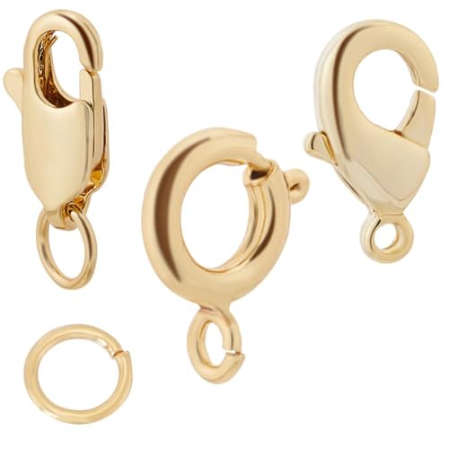 Beebeecraft 1 Box 18 Stück 3 Stil Schmuck Karabinerverschluss 18 Karat Vergoldeter Federring Krallen Halskettenverschluss Mit 20 Stück 5 mm Offenem Biegering Für DIY Handwerk von Beebeecraft