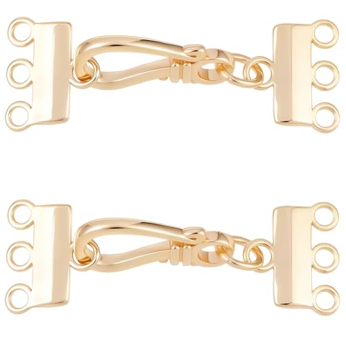 Beebeecraft 1 Box 2 Stück Halsketten-Verschlüsse, Trenner, 3 Stränge, Halskettenverschluss, Messinghaken, dreilagige Verbindungsstücke, goldene Kettenverlängerung, Konverter für DIY-Armbänder von Beebeecraft