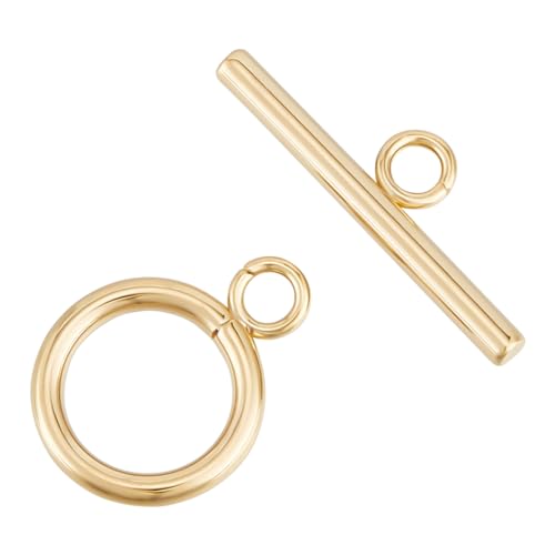 Beebeecraft 1 Box 20 Set Knebelverschlüsse 24 Karat vergoldetes Messing Schmuckverschlüsse Verbinder Runder Ring Knebel T-Stange Verschlüsse Sets für Halskette Armband Ohrring Herstellung von Beebeecraft