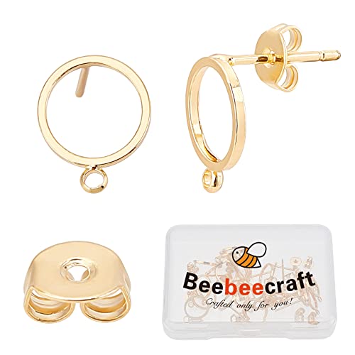 Beebeecraft 1 Box 20 Stück 18 Karat vergoldet Ohrstecker mit Schlaufe einfache Kreis Geometrie mit 20 Stück Schmetterling Ohrrücken für Frauen Mädchen DIY Basteln von Beebeecraft