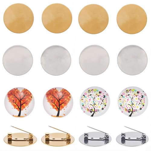 Beebeecraft 1 Box 20 Stück 18K Vergoldet 304 Edelstahl Brosche Schnalle Nadelscheibe Basisscheibe Rohlinge Verdickte Cabochon Tablett für Abzeichen DIY Schmuck Handwerk Herstellung Dekoration Zubehör von Beebeecraft