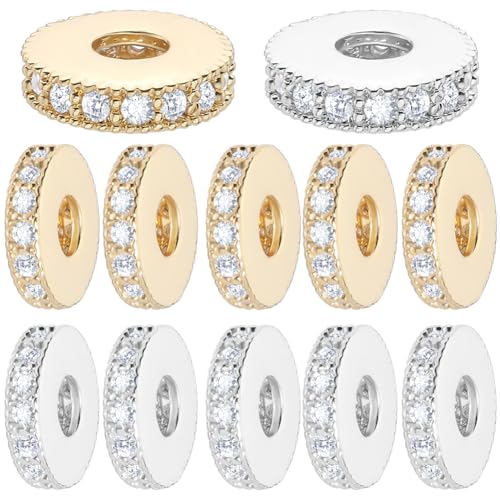 Beebeecraft 1 Box 20 Stück 8 mm Rondelle Spacer Perlen Zirkonia Gold Silber flache Abstandshalter Perlen für DIY Ohrringe Armband Halskette Schmuckherstellung von Beebeecraft