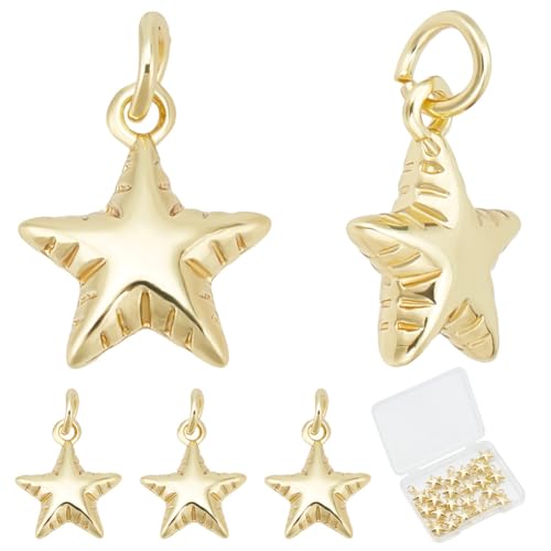 Beebeecraft 1 Box 20 Stück Goldener Stern Anhänger Echtes 18 Karat Vergoldetes Messing Tibetisches Metall 3 D Pentagramm Kleiner Anhänger Mit Biegering Zur Schmuckherstellung Charms DIY Ohrring Beebeecraft 1 Box 20 Stück Goldener Stern Anhänger Echtes 18 Karat Vergoldetes Messing Tibetisches Metall 3 D Pentagramm Kleiner Anhänger Mit Biegering Zur Schmuckherstellung Charms DIY Ohrring von Beebeecraft