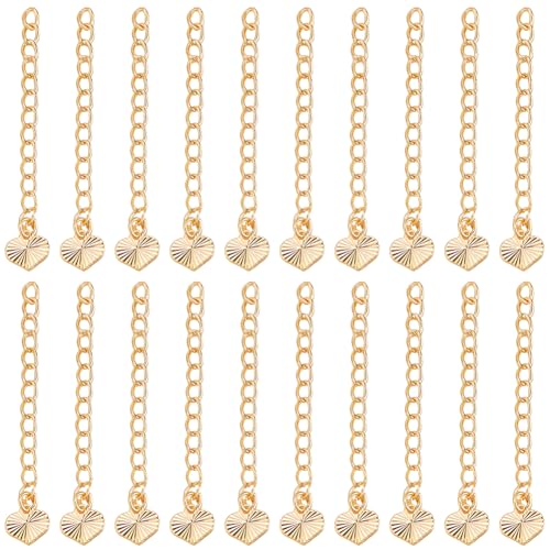 Beebeecraft 1 Box 20 Stück Herz Kettenverlängerung Halsketten Endketten Echtes 18 Karat Vergoldetes Messing Herzförmiger Anhänger 5.2cm Bastelkabel Kettenverlängerungen Für Die Schmuckherstellung von Beebeecraft