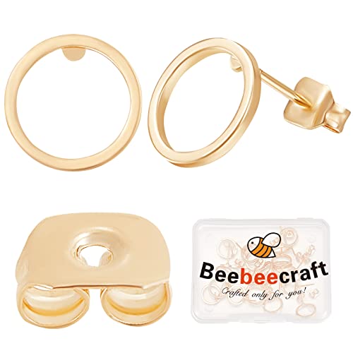 Beebeecraft 1 Box 20 Stück Kreis Ohrstecker Zubehör 18 Karat Vergoldetes Messing Hohl Rund Kreis Ohrstecker Ohrring Beiträge Kit Mit 20 Schmetterling Ohrmuttern Für Frauen Schmuckherstellung von Beebeecraft