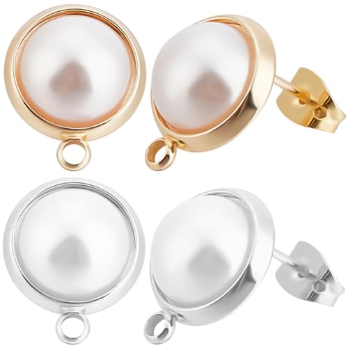 Beebeecraft 1 Box 20 Stück Perlenohrring Zubehör 18 Karat Gold Und 925 Sterling Silber Plattierte Ohrstecker Mit Schlaufe Zur Schmuckherstellung 20 Stück Ohrstecker von Beebeecraft