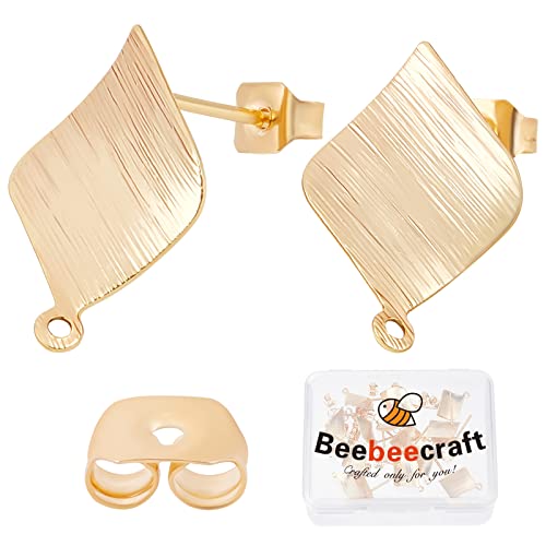 Beebeecraft 1 Box 20 Stück Rhombus-Ohrringzubehör 18 Karat Vergoldeter Quadratischer Ohrringstift Mit Öse Und 20 Ohrmuttern Für DIY-Ohrringschmuckherstellung von Beebeecraft