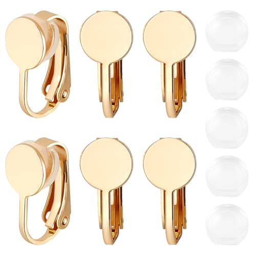 Beebeecraft 1 Box 24 Stück Goldene Clip-On Ohrclip Konverter mit Ohrring Pads Runde Flache Rückseite für die Schmuckherstellung DIY-Handwerk von Beebeecraft