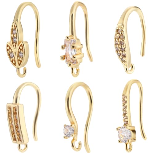 Beebeecraft 1 Box 24 Stück Ohrhaken Aus 18 Karat Vergoldetem Messing Mit Kubischem Zirkonia 6 Stil-Ohrringhaken Mit Schlaufe Baumelnde Fischhaken Für Die Herstellung von Ohrringen Und Schmuck Beebeecraft 1 Box 24 Stück Ohrhaken Aus 18 Karat Vergoldetem Messing Mit Kubischem Zirkonia 6 Stil-Ohrringhaken Mit Schlaufe Baumelnde Fischhaken Für Die Herstellung von Ohrringen Und Schmuck von Beebeecraft