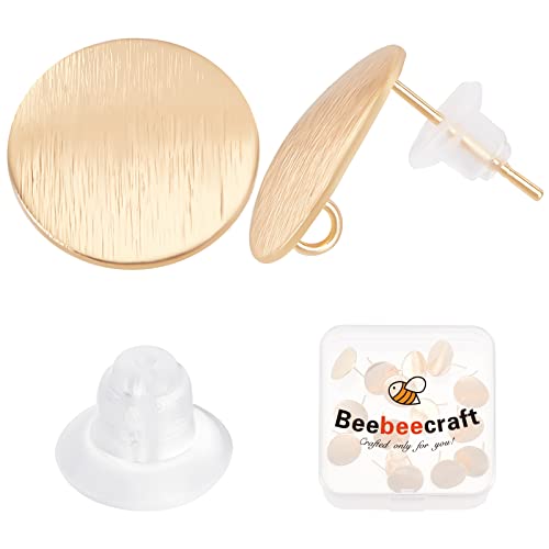 Beebeecraft 1 Box 20 Stück 18 Karat Vergoldete Flache Runde Ohrringzubehörteile Kreisscheibe Ohrringstifte Schleife Und Transparente Ohrringverschlüsse Für Die DIY-Ohrringschmuckherstellung von Beebeecraft