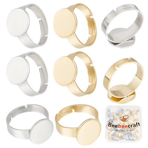 Beebeecraft 1 Box 30 Stücke 2 Farben 12mm Ringrohlinge 24K vergoldet Edelstahl Flache Ring Einstellbarer Cabochon Ringrohling Runde Fingerring Fassungen für DIY Schmuckherstellung Beebeecraft 1 Box 30 Stücke 2 Farben 12mm Ringrohlinge 24K vergoldet Edelstahl Flache Ring Einstellbarer Cabochon Ringrohling Runde Fingerring Fassungen für DIY Schmuckherstellung von Beebeecraft