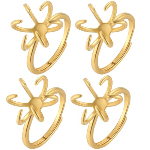 Beebeecraft 1 Box 4 Stück 6 Krappenfassungen Krappenringsockel Echte 18 Karat Vergoldete Messingringsockel Steinrohling Verstellbare Fingerringkomponenten Beschläge Zur Schmuckherstellung Ringe von Beebeecraft