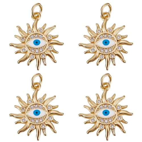 Beebeecraft 1 Box 5 Stück Evil Eye Charm 18K Vergoldet Zirkonia Himmlische Sonne Blaues Türkisches Auge Emaille-Anhänger Charms Mit Biegeringen Für Die Schmuckherstellung Beebeecraft 1 Box 5 Stück Evil Eye Charm 18K Vergoldet Zirkonia Himmlische Sonne Blaues Türkisches Auge Emaille-Anhänger Charms Mit Biegeringen Für Die Schmuckherstellung von Beebeecraft