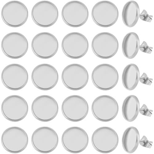 Beebeecraft 1 Box 50 Stück 10mm Cabochon Fassung Für Ohrringe 316 runde Lünetten Aus Chirurgischem Edelstahl Blanke Ohrstecker Zur DIY Schmuckherstellung. von Beebeecraft
